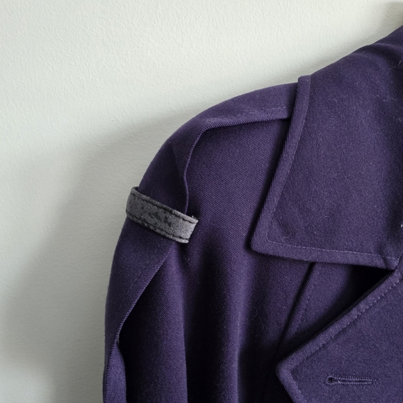 HOLLY’S Saxonia 100% Virgin Wool Long Trench Coat Purple Belted Vintage England - Picture 13 of 14